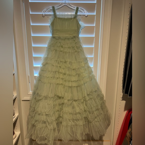 Mac Duggal Girls Tulle Ruffle Dress Green Size 8 - Picture 5 of 8